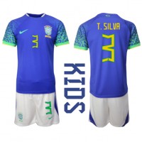 Brasil Thiago Silva #3 Fotballklær Bortedraktsett Barn VM 2022 Kortermet (+ korte bukser)